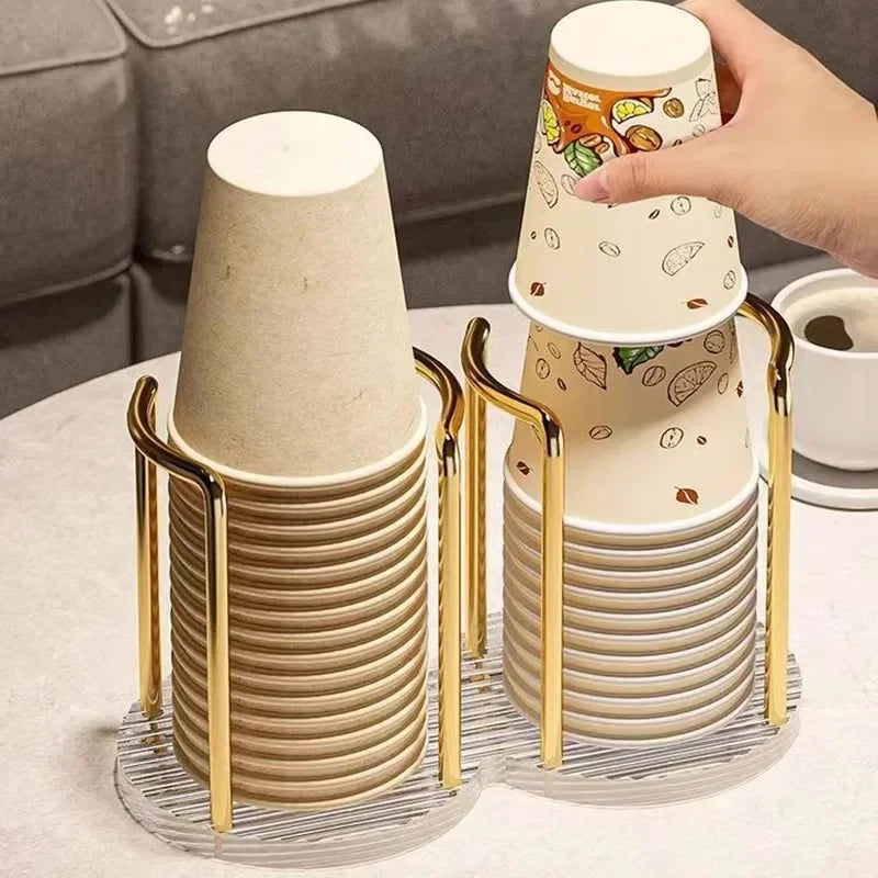 Luxury Disposable Cup Storage Holder Water Tea Cups Dispenser Rack Shelf with Longer Stick Mug Display Stand Home Organizer Oasis Select