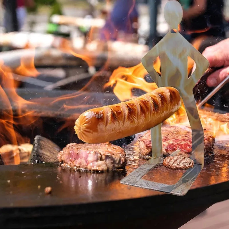 1-4pcs Reusable Stainless Steel Hot Dog Holders Funny Standing Man Sausage Grill Rack for Barbecue Camping Spring Trip BBQ Oasis Select