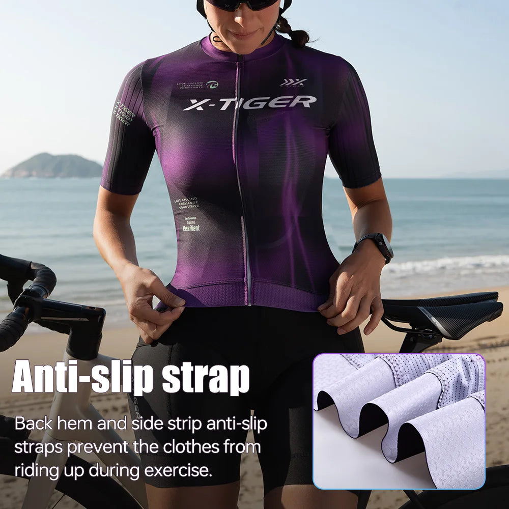 X-TIGER Womens Cycling Jersey Short Sleeve Breathable Cycling Tops Quick-Drying Full Zipper Team Mountain MTB Bike Jersey Shirts Oasis Select