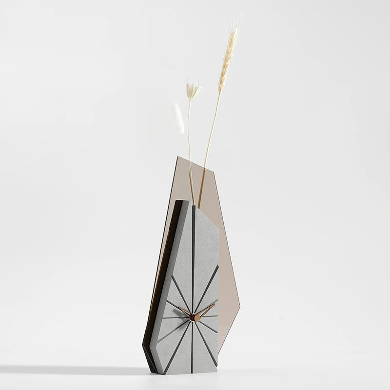 Desktop Clock Home Desktop Nordic Light Luxury TV Desktop Ornament Table Clock Dried Flower Art Decorative Clock Oasis Select GRAY