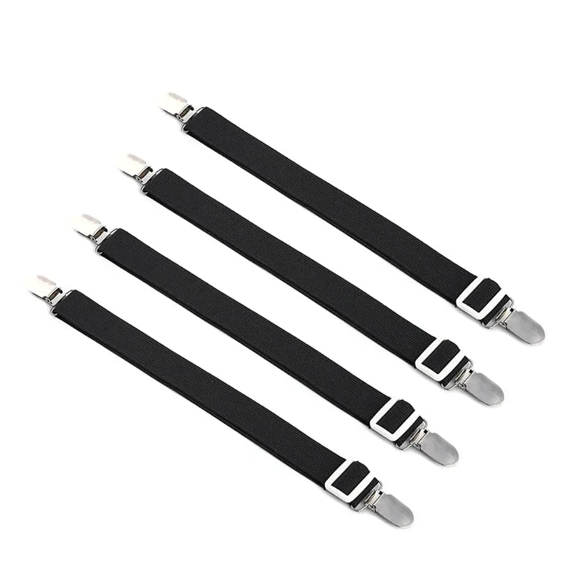 4pcs Adjustable Bed Sheet Fasteners Straps Elastic Mattress Cover Corner Holder Clip Grippers Suspender Cord Hook Loop Clasps Oasis Select Black