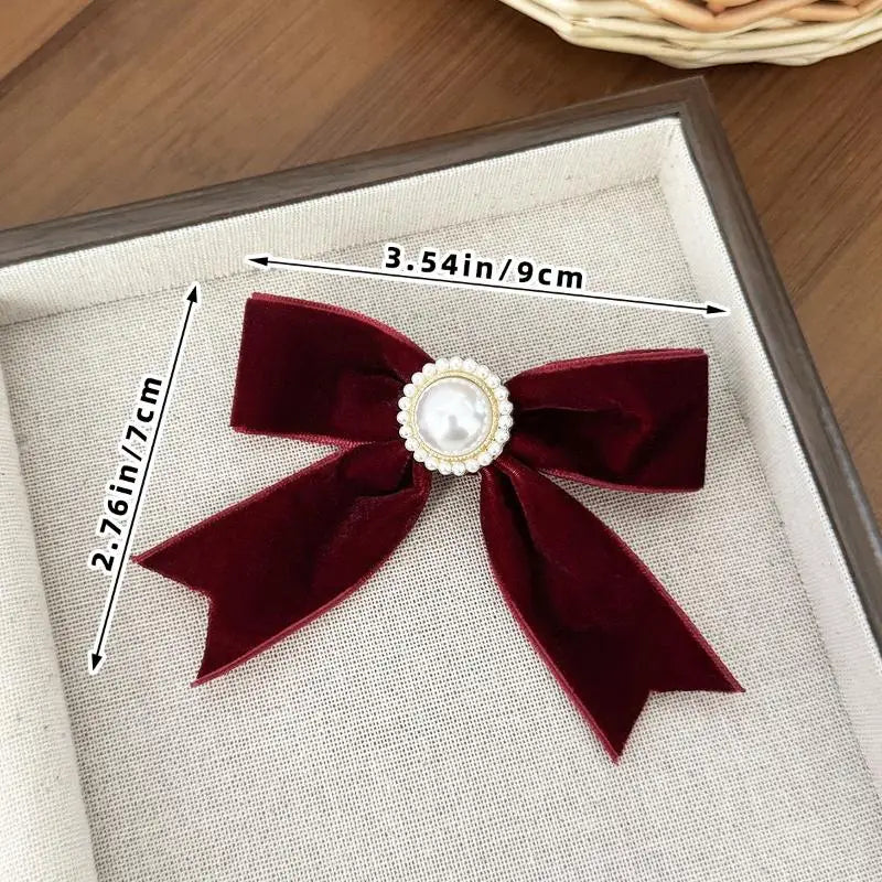 Retro Pearl Velvet Bow Hair Clip – Elegant Women's Hairpin