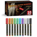 Temporary Tattoo Markers For Skin,Dual-End 10 Colors Tattoo Pens,Brush Tip Bright Colors,Face Paint Body Marker Halloween Makeup Oasis Select 10pcs