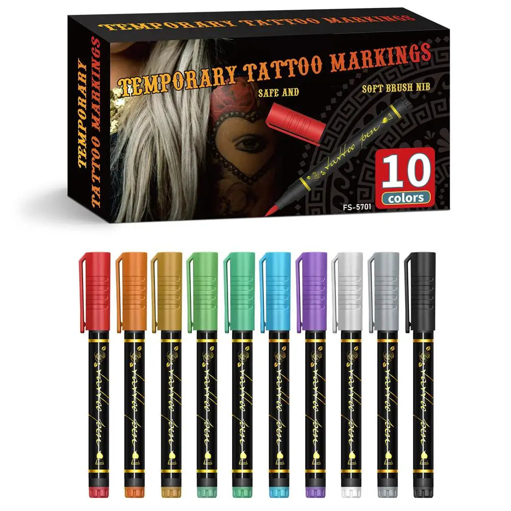 10 Temporary Tattoo Markers – Dual-End Body Paint Pens Temporary Tattoo Pens Oasis Select 10pcs