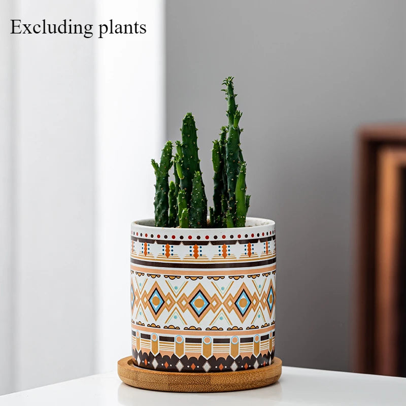 Circular geometric ceramic flower pot simple balcony garden succulent plant Phalaenopsis flower pot Oasis Select D Excluding plants 7.5CM X 7.6CM
