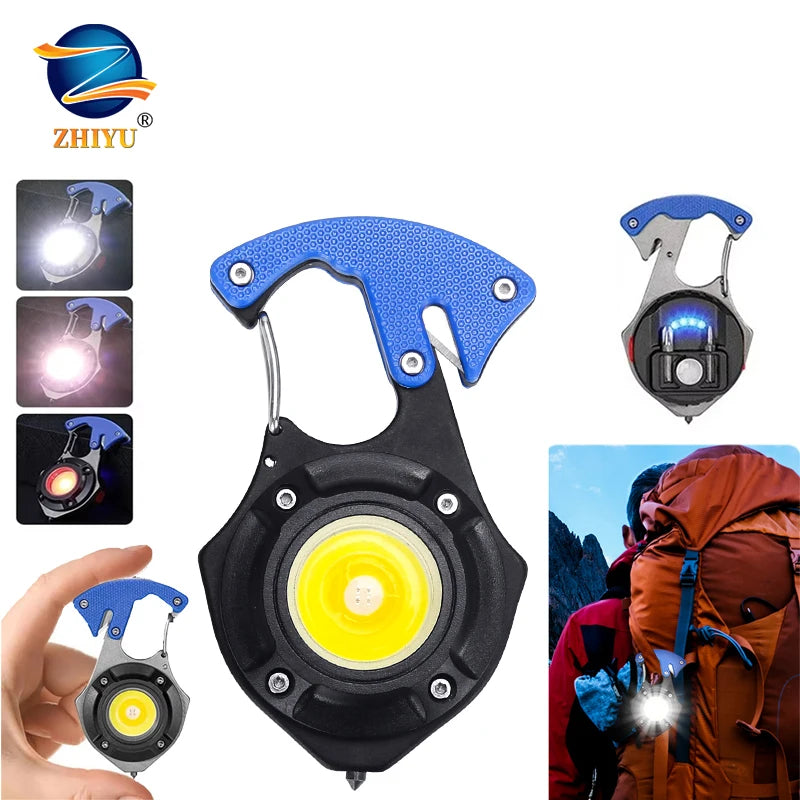 Mini COB Keychain Flashlight 7 Modes + Emergency Escape Tool