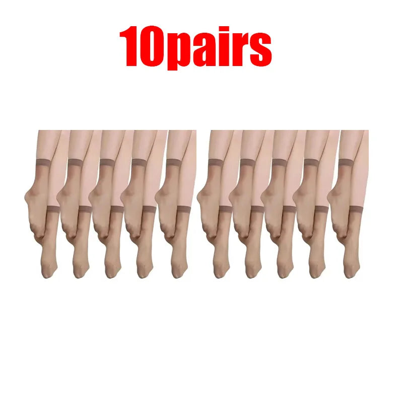 10/20/30pairs Skin Socks Women Sexy Ultrathin Stockings Female Transparent Nylon Crystal Short Ankle Sock Non-Slip Silk Socks Oasis Select 10pairs Coffee One Size