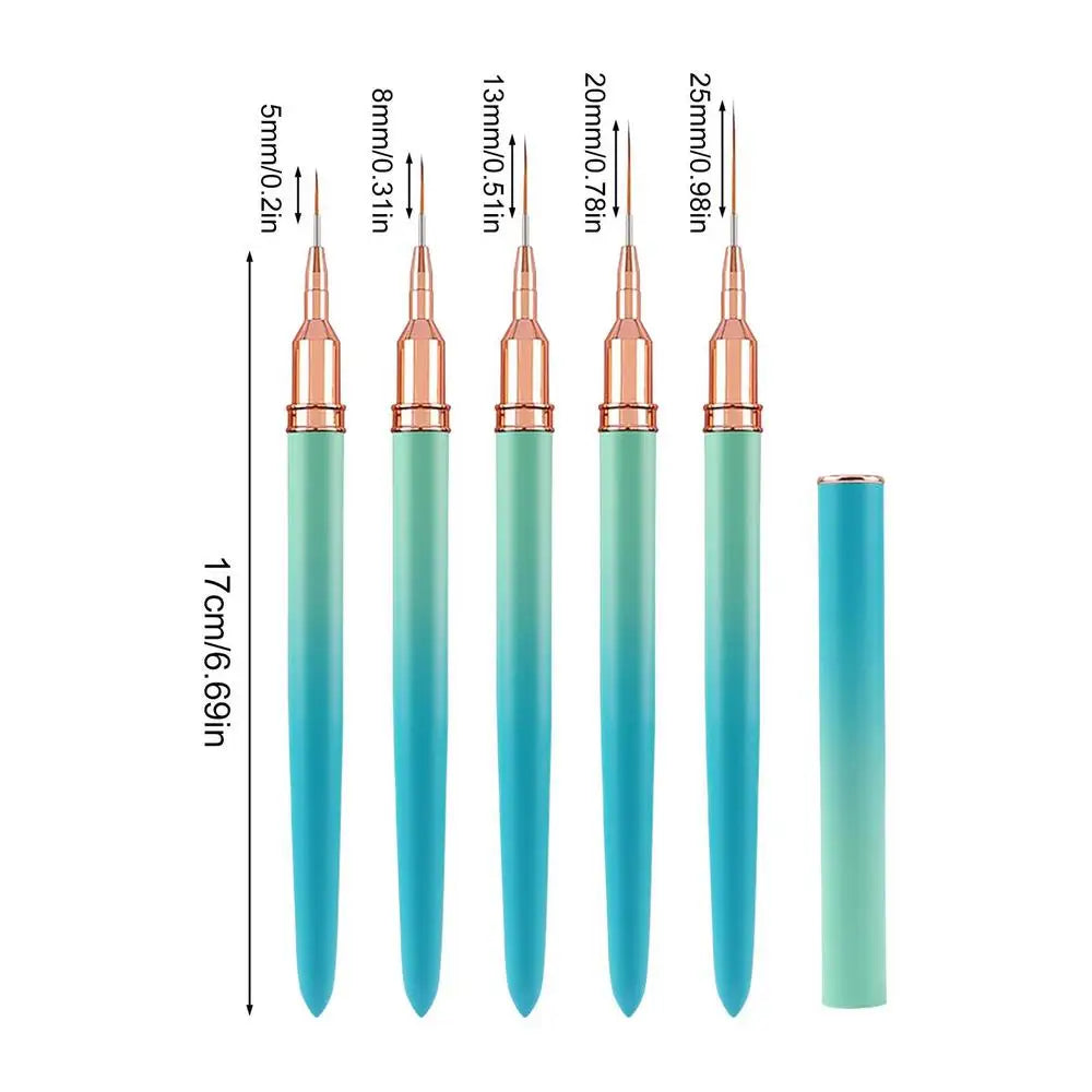 Nail Art Liner Brushes 5 Pcs Striping Nail Art Brushes Fine Liner Brush 5/8/13/20/25mm Detail Drawing Brush Painting Art Design Oasis Select 01 China Mainland