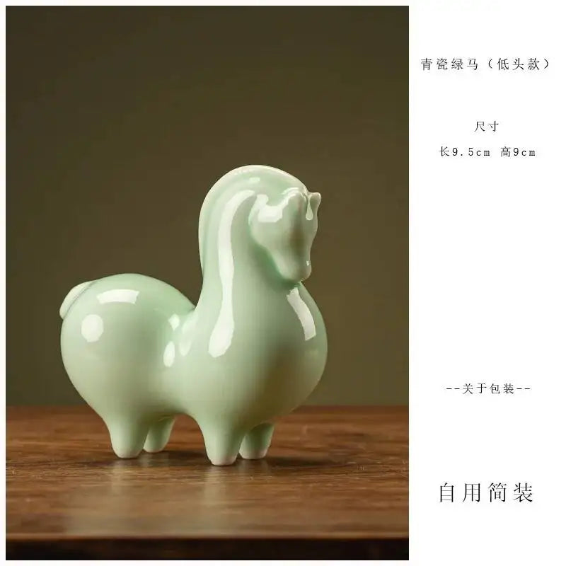 Ceramic Tea Pet Green Horse Small Ornament Home Living Room Study Office Desktop Decoration Tea Play Thing Cute Tang Horse Oasis Select 2