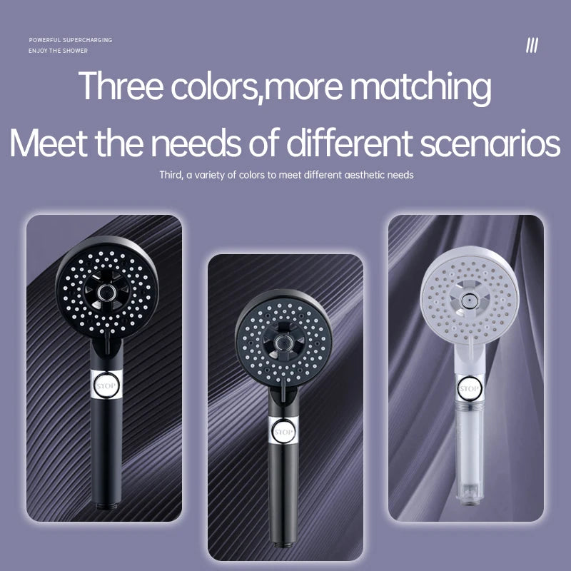 New High Pressure Shower Head 5 Modes Adjustable Showerhead Water Saving One-Key Stop Spray Nozzle Hose Bathroom Accessories Set Oasis Select