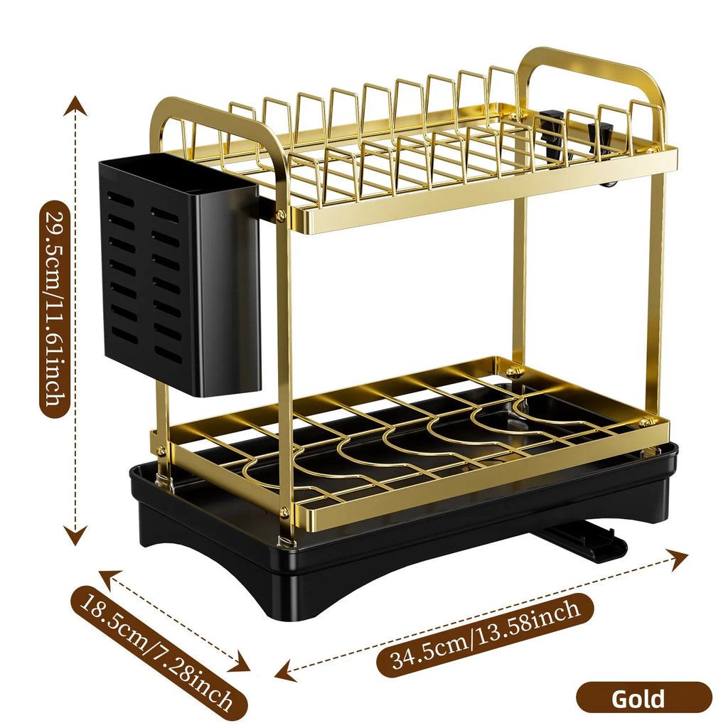 Coffee cup storage rack, mug, water cup rack, dish rack, narrow sink countertop drain rack. Oasis Select Gold double layer