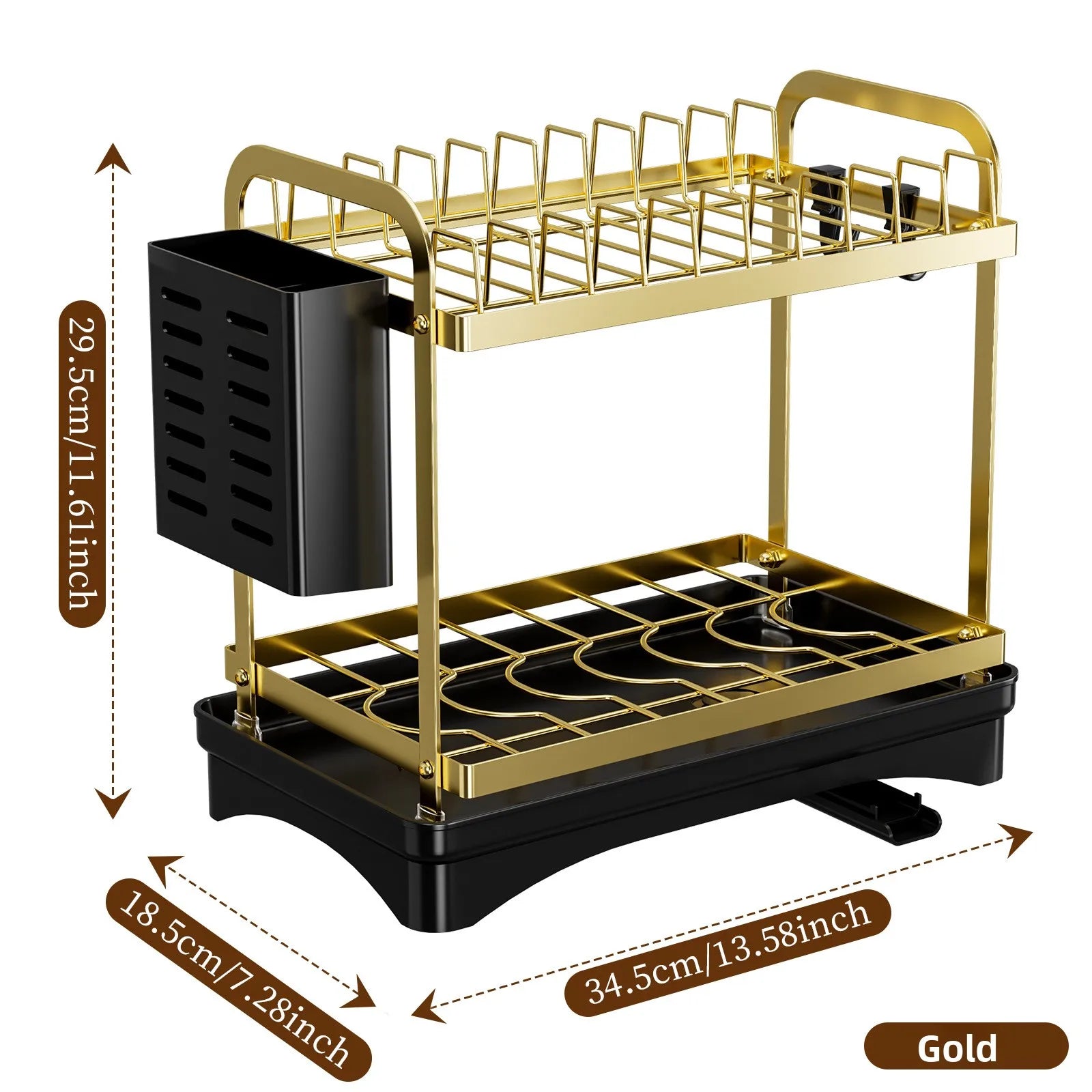 Coffee cup storage rack, mug, water cup rack, dish rack, narrow sink countertop drain rack. Oasis Select Gold double layer