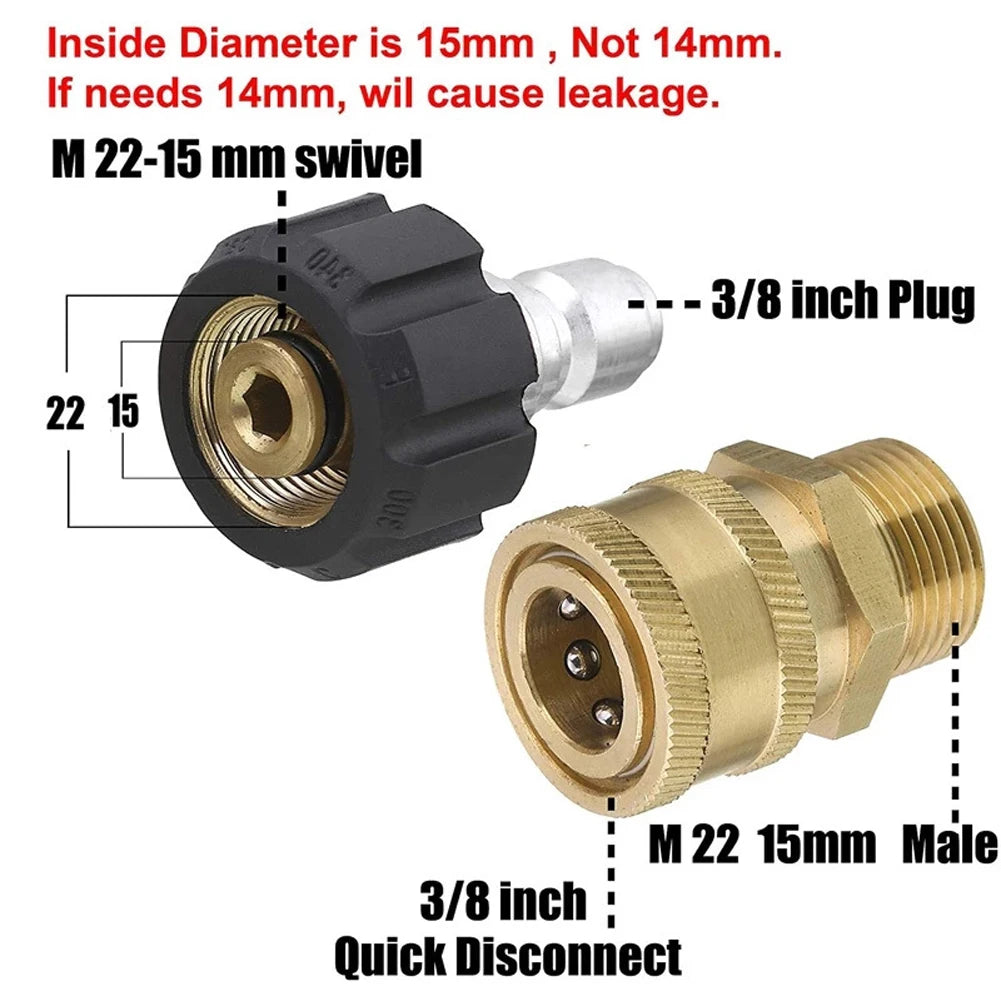 High Pressure Quick Connector Brass M22 Washer Adapter 1/4 Inch Garden Irrigation Connector for Pressure Wash Gun for Water Pipe Oasis Select
