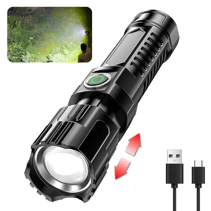 Ultra Bright Zoomable LED Flashlight,Rechargeable 3 Lighting Modes Portable High Lumens Outdoor Camping Fishing Emergency Hiking Oasis Select 1PCS