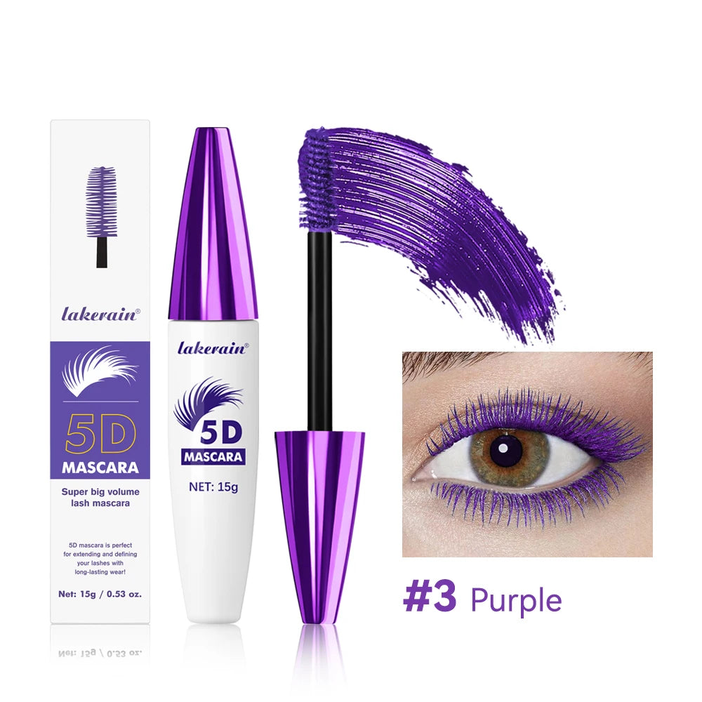 5D Black Mascara Long-Lasting Wear Waterproof Lengthening Lashes Mascara Voluminous Curling Eyelashes Eye Makeup Daily Party Use Oasis Select 3 Purple