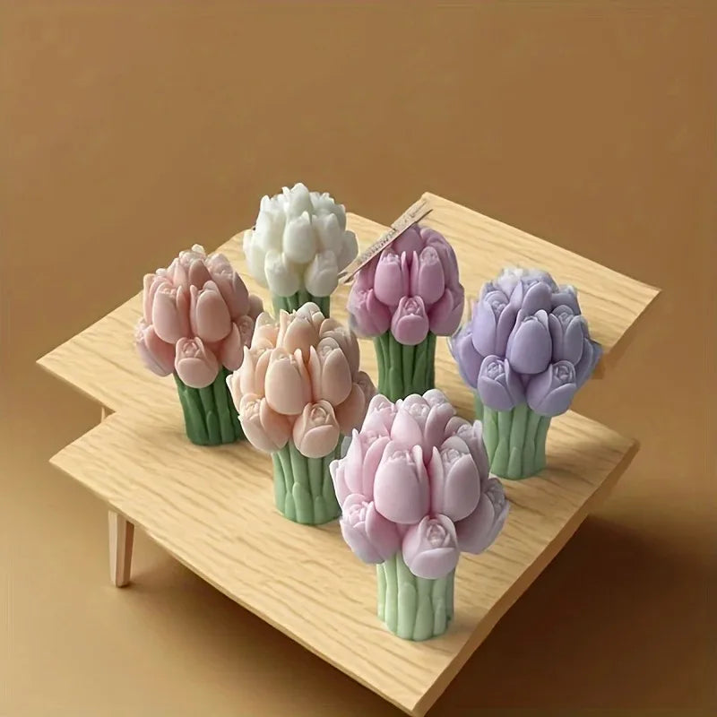 Tulip Bouquet Silicone Mold Suitable for DIY Aromatic Candle, Plaster and Resin Decoration, Flower Theme Irregular Shape Handmad Oasis Select