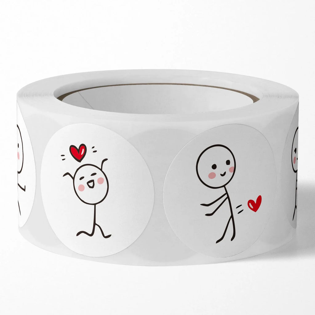1 Roll/500pcs Cartoon Matchstick Man Sticker, Round Adhesive Label, Creative Stickers For Children's Journaling And Sealing Oasis Select