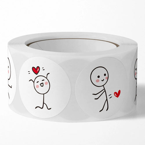 1 Roll/500pcs Cartoon Matchstick Man Sticker, Round Adhesive Label, Creative Stickers For Children's Journaling And Sealing Oasis Select