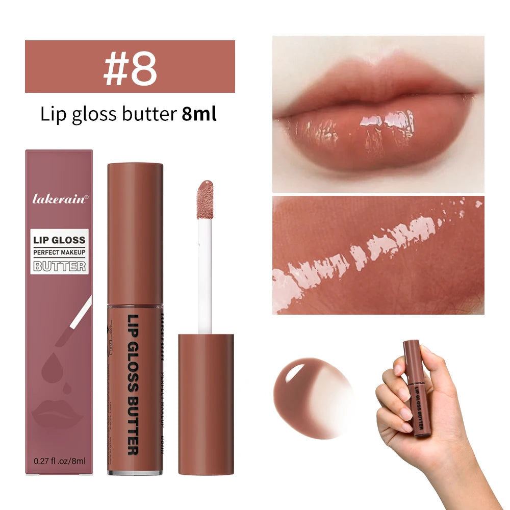 8ml Butter Non-stick Cup Gloss Lip Gloss Moisturizing Mirror Lip Gloss Lasting Color Lip glaze Dye Lip Liquid Makeup For Women Oasis Select 8