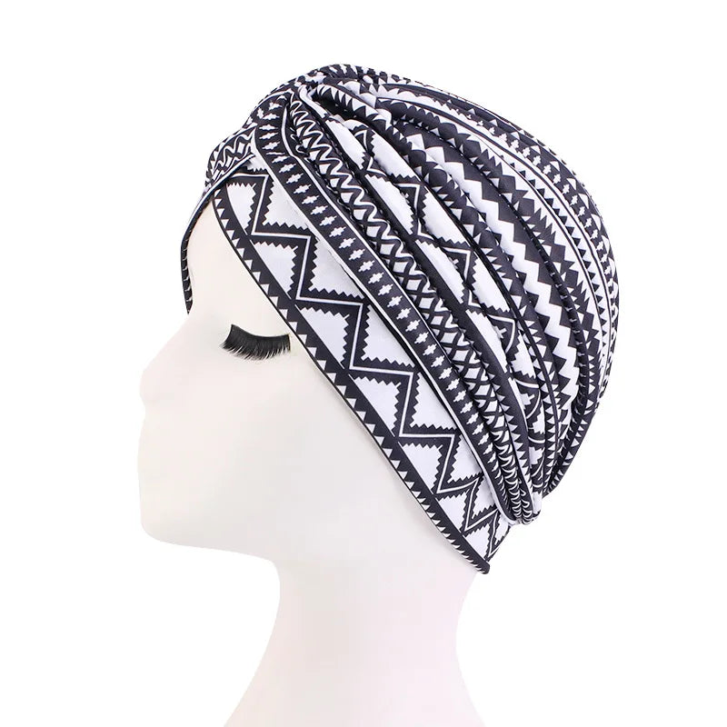 Fashion Printed Knot Turban Headwrap for Women Soft Chemo Cap Muslim Hijab Beanie Headscarf for Hair Loss and Daily Style Oasis Select C