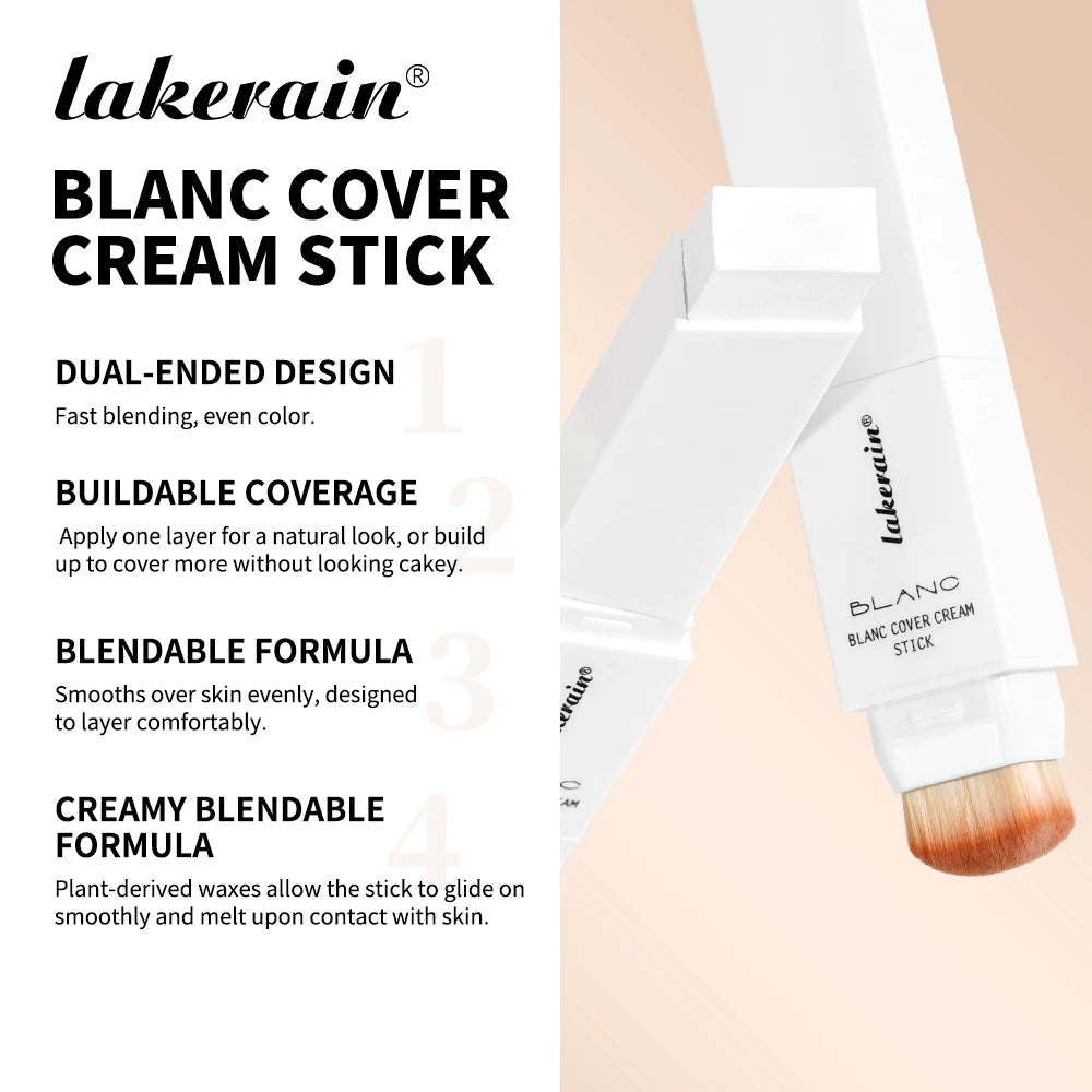 Lakerain Blanc Cover Cream Stick Dual-ended Design Waterproof Foundation Coverage Travel Bronze Creamy Foundation Natural Makeup Oasis Select