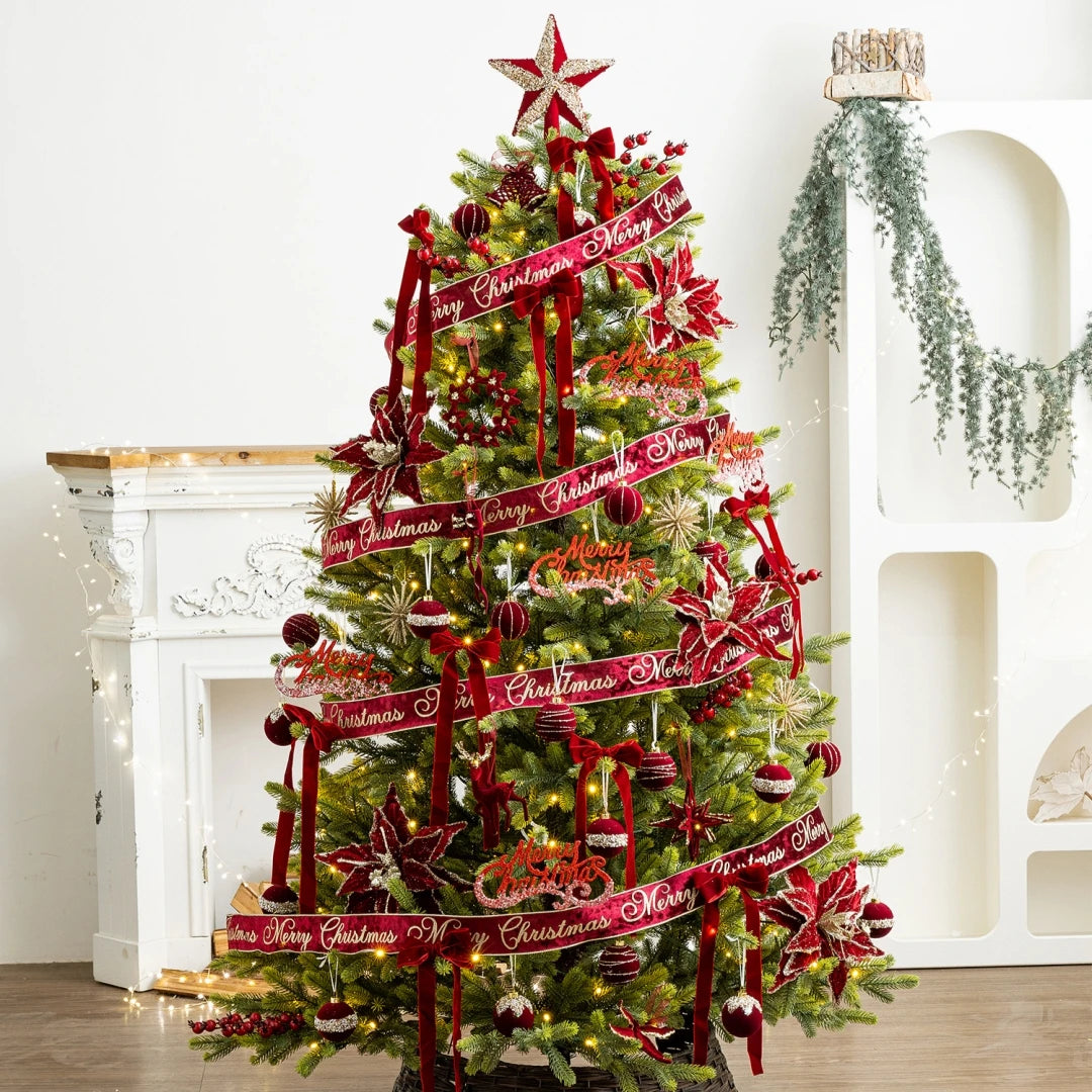 5pcs Velvet Bow Christmas Double-Layer Burgundy Bow Hanging Ornaments for DIY Christmas Tree Decorations Oasis Select
