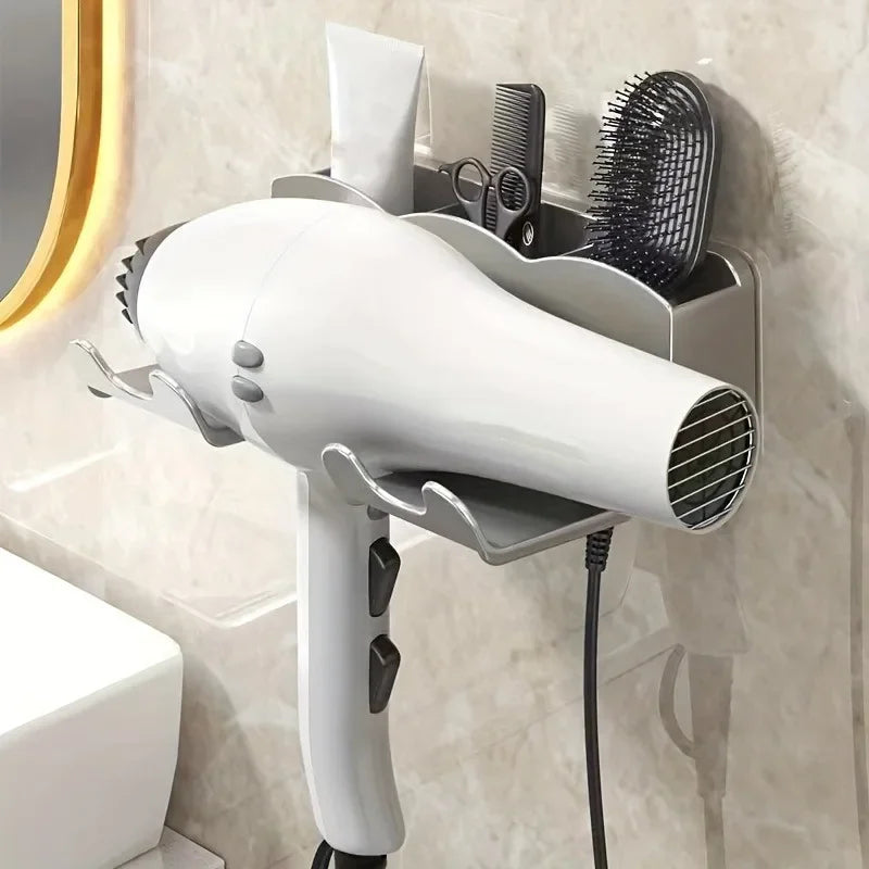 1pc Hair dryer storage rack, non perforated bathroom wall mounted bracket, bathroom air duct storage Oasis Select