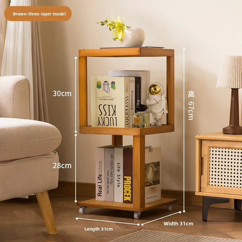 Bookshelf next to the desk Floor-to-ceiling student book storage bookshelf Multi-layer desk Movable wheeled coffee table Oasis Select Brown three layers
