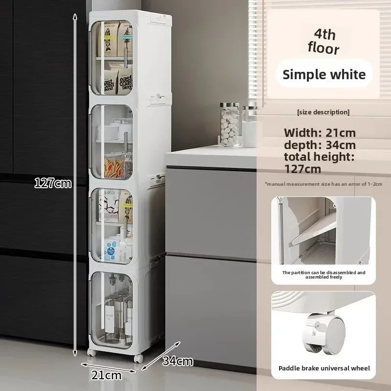 Multi-functional Crack rack kitchen locker refrigerator very narrow 21cm wide storage cabinet bathroom trolley Oasis Select White-4