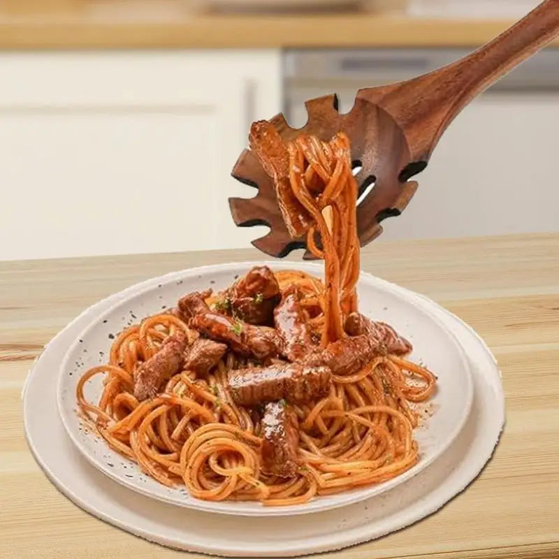 Wood Spaghetti Spoon Spaghetti Server Spoon 12.6 Inch Hangable Spaghetti Spoon Wood Pasta Ladle with Teeth for Pasta Spaghetti Oasis Select
