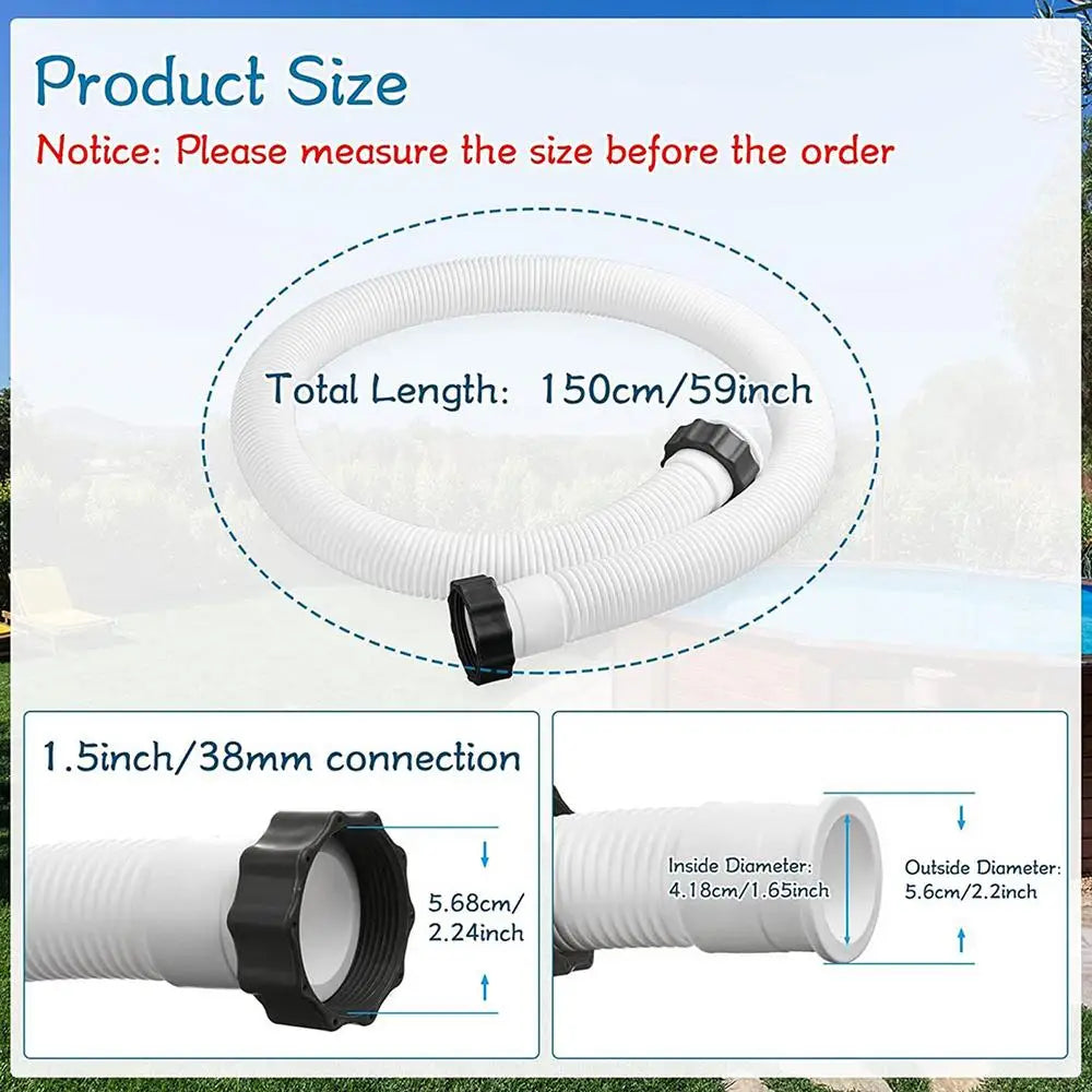 Pool Pump Hose Heavy-Duty Flexible Quick-Connect Parts Hose Pool Pump for Swimming Maintenance Cleaning Hot Tubs Oasis Select 150cm