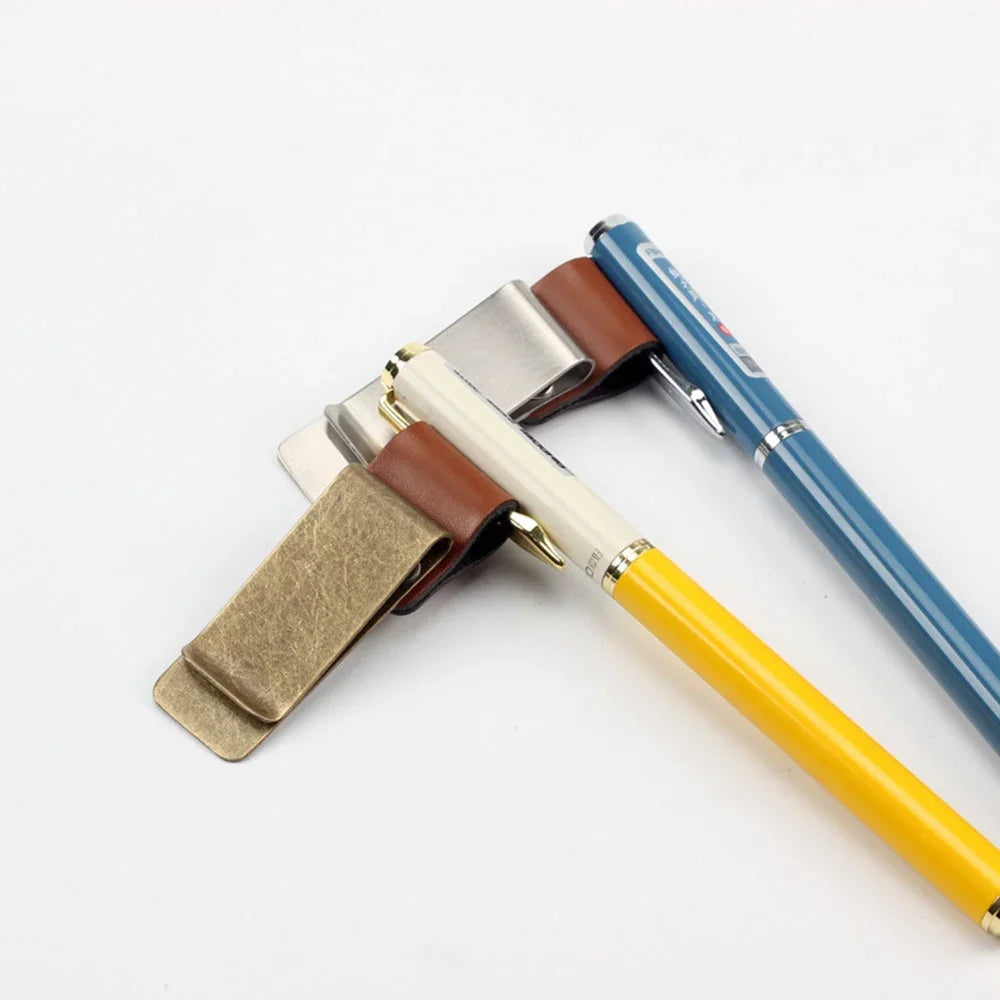 Notebook Paper Folder Retro Leather Journal Notebook Pen Holder Clips Bookmark With Stainless Steel Clip For Office Stationary Oasis Select