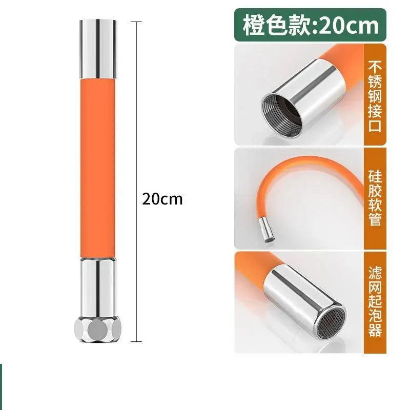 Kitchen Faucet Extension Extender Universal 360° Rotating Silicone Flexible Hose Water Tap Pipe Tube for Bathroom Wash Basin Oasis Select Orange20cm