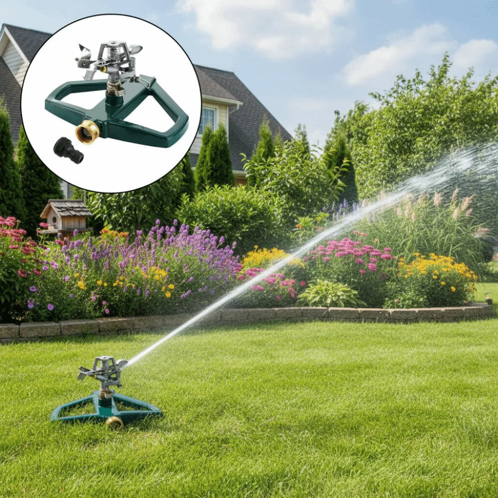 360° Rotation Garden Hose Sprinkler Zinc Alloy Construction Automatic Rotation Irrigation System Sprinkler Oasis Select