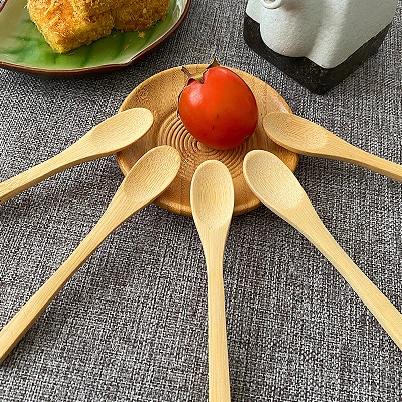 5Pcs Bamboo Wooden Teaspoons Eco-Friendly Kitchen Tableware Honey Spoon Condiment Scoop for Coffee Dessert Household Use Oasis Select