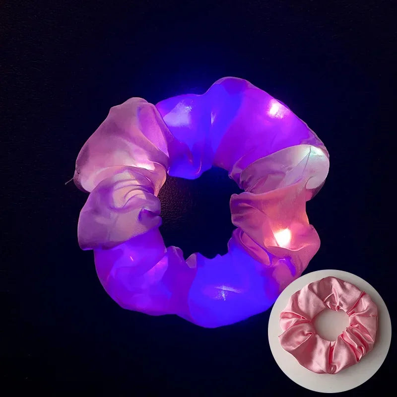 1-20PCS Light Up Scrunchie Flashing Hair Tie for Nightclub Party Rave DIY Glow in Dark Elastic Rope Accessory Concert Oasis Select Pink 3PCS