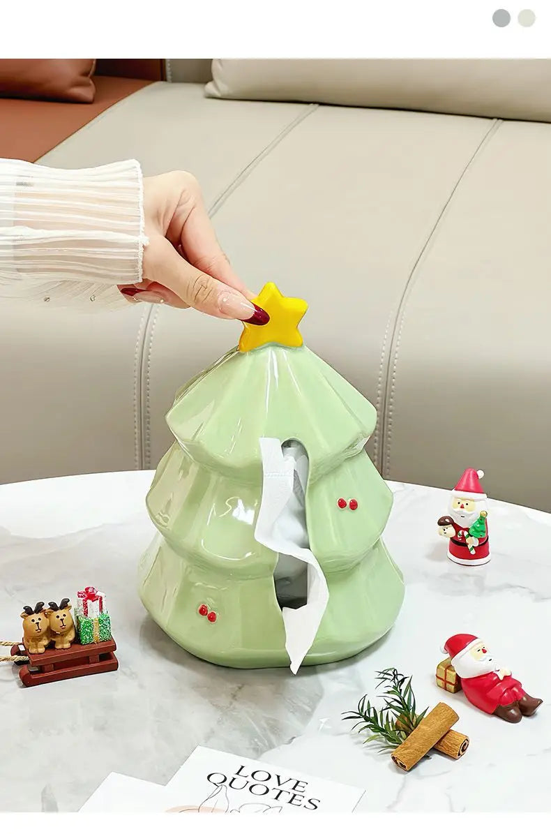 Creative Ceramic Tissue Box Christmas Tree Festive Atmosphere Tissue Box Napkin Box Table Decoration Restaurant Storage Oasis Select