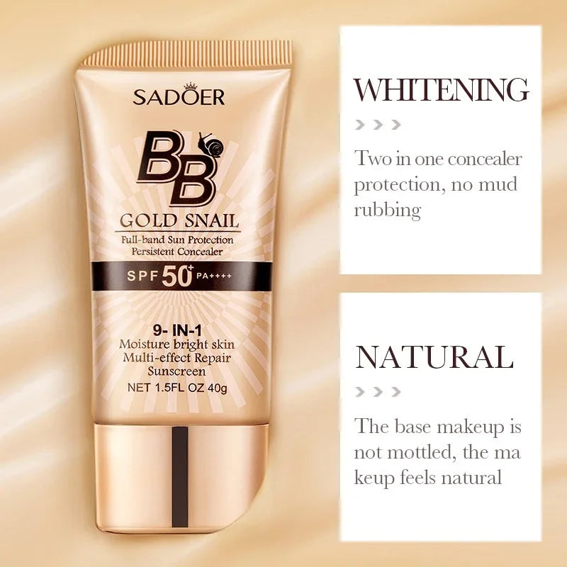 SADOER Gold Snail Oil-Control Matte BB Cream Foundation Concealer Moisturizing Isolation Cream SPF50+PA+++ 40g Oasis Select