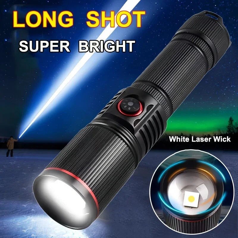 Outdoor Tactical Aluminum Alloy High Lumens LED Flashlight Telescopic Zoom Torch 6 Lighting Modes Emergency Light Oasis Select