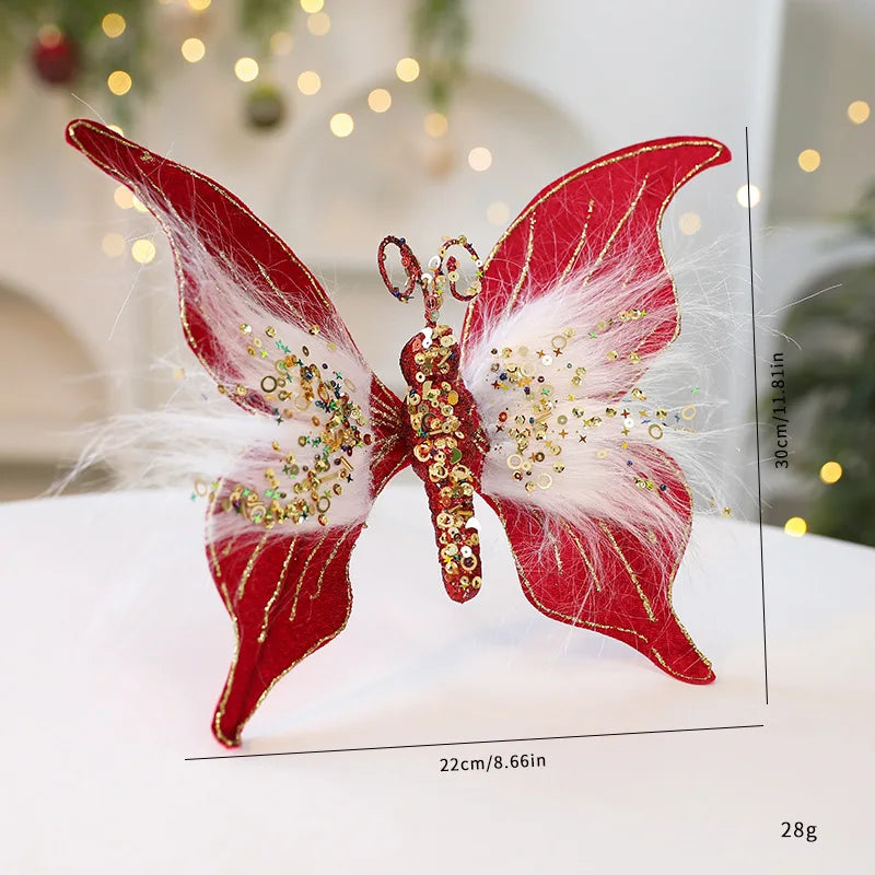 Glitter Fabric Butterfly Christmas Tree Ornament 30×22cm