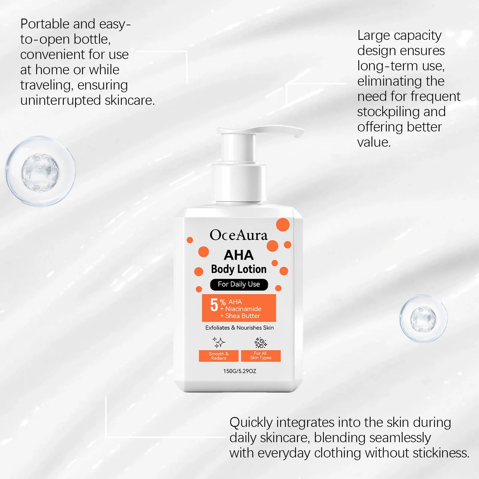 Brightening Body Cream AHA Body Lotion Exfoliating Nourishing Niacinamide Dry Skin Smooth Radiant Daily Use 150g Large Capacity Oasis Select