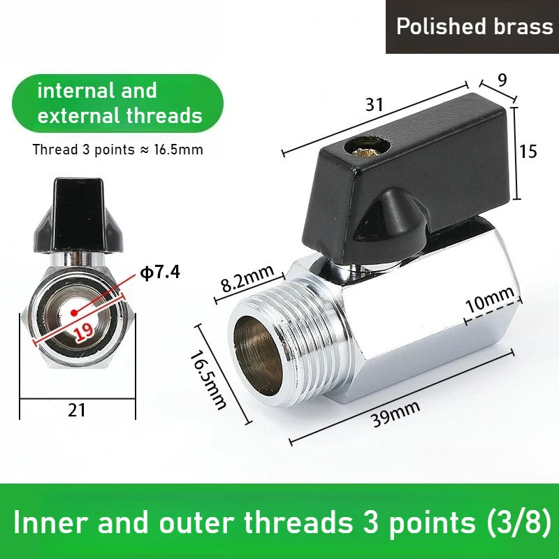 Mini Polished Copper Ball Valve PT1/8, 1/4, 3/8, 1/2 Switch Water Pipe, Gas and Electrical Dual Inside and Outside Oasis Select DN10 inside outside Polishing style