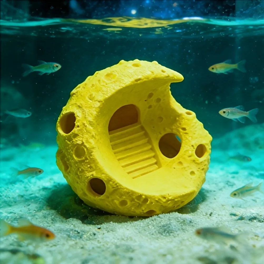 Moon Shape Aquarium Hideout Ornament 3D printing Fish Tank hideout Sinking Decor for Betta Guppy Shrimp Safe Shelter Oasis Select