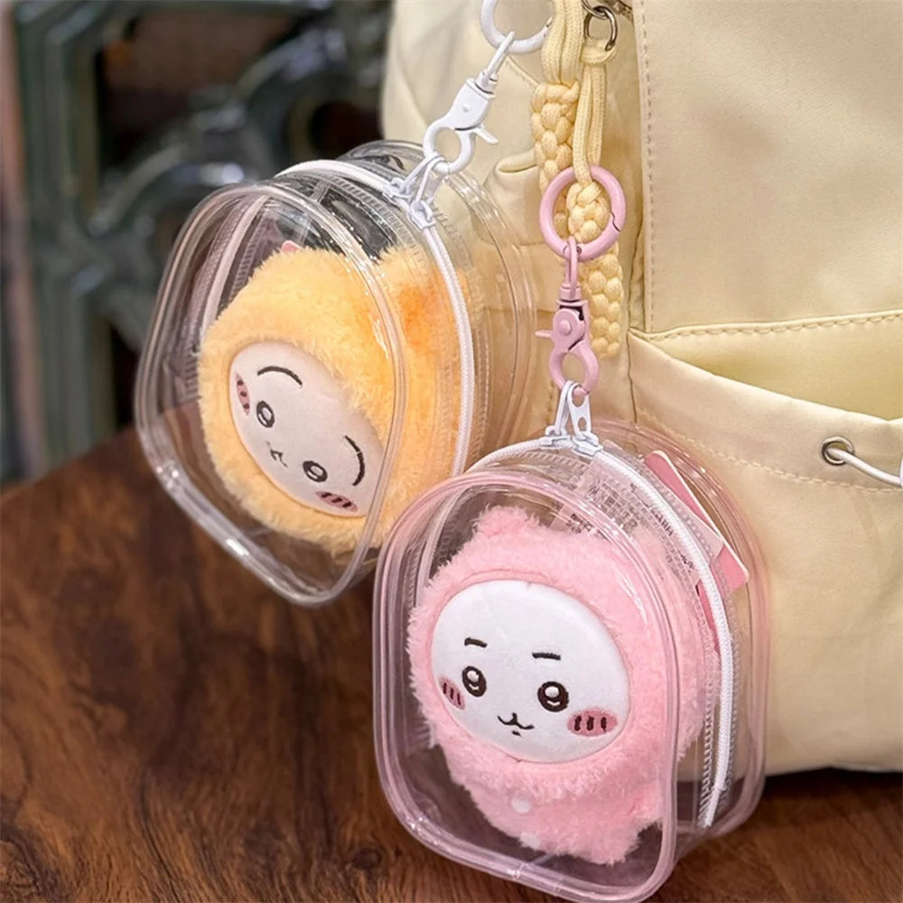 12cm PVC Transparent Storage Bag with Keychain Multicolor Cartoon Doll Display Box Dustproof Case Earphones Gift Organizer Bags Oasis Select