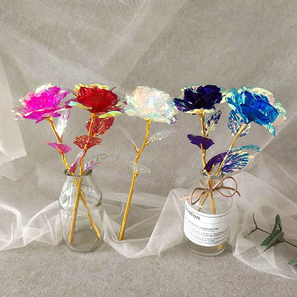 5pcs Colorful Luminous Rose Artificial Led Light Flower Gold Foil Rose Rainbow Simulation Bouquet Without Gift Colgifts For Girl Oasis Select