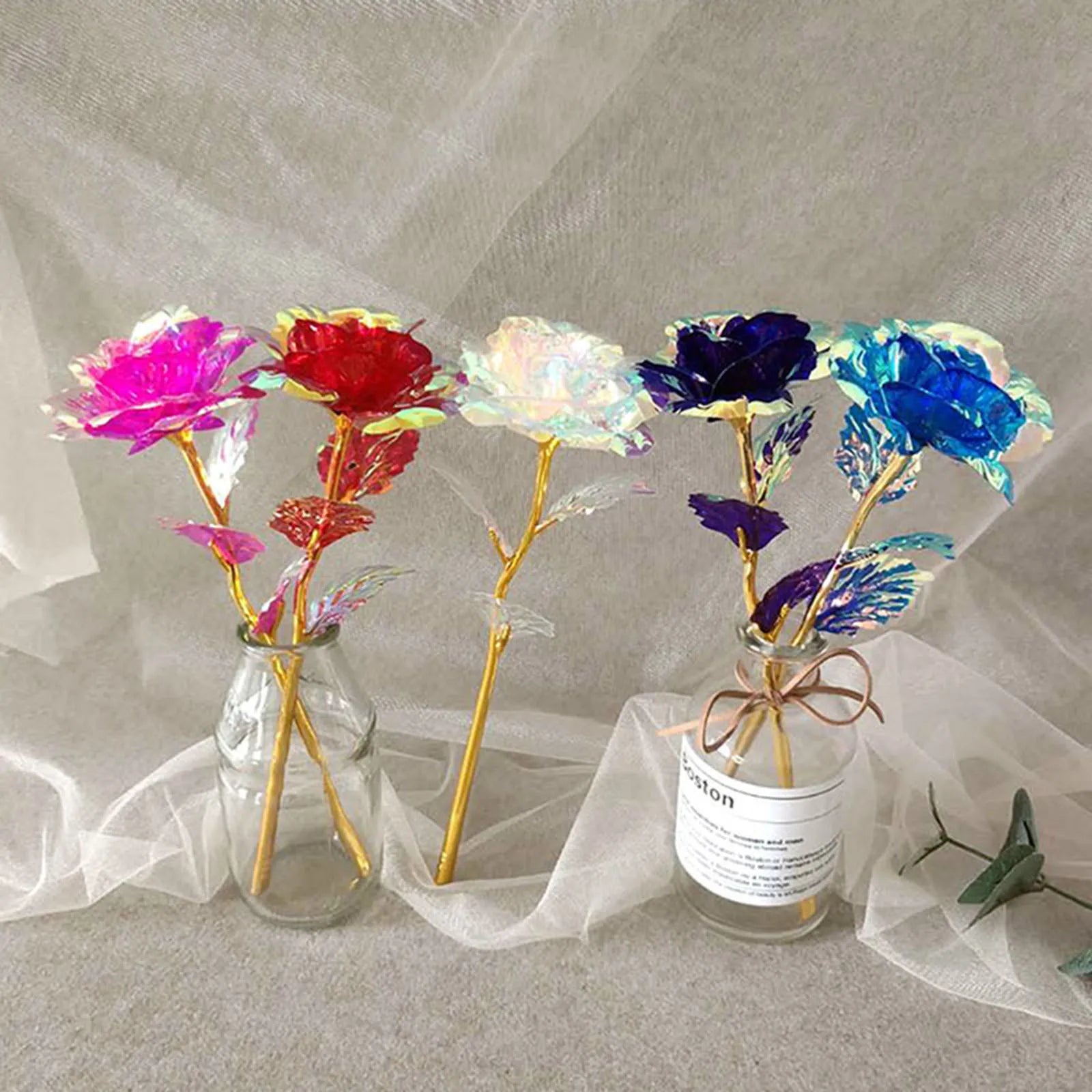 5pcs Colorful Luminous Rose Artificial Led Light Flower Gold Foil Rose Rainbow Simulation Bouquet Without Gift Colgifts For Girl Oasis Select