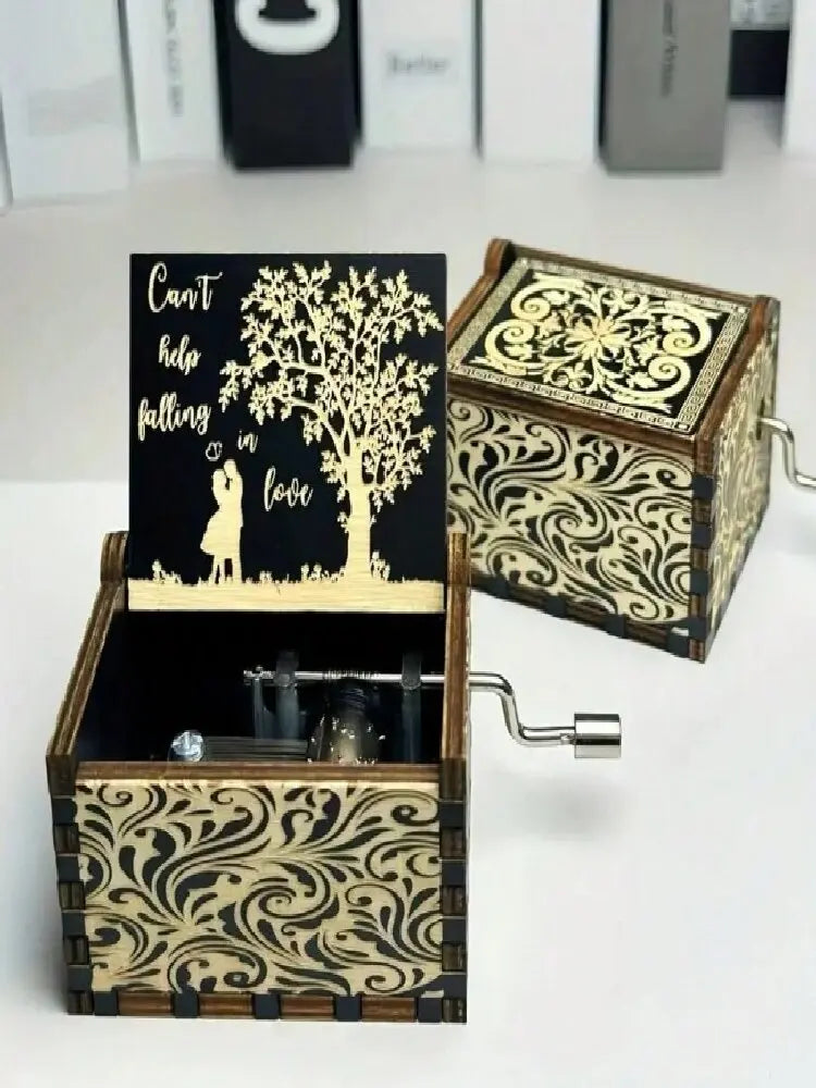 Wooden hand cranked music box falls in love, UV painted music box gives nostalgic handmade gift Oasis Select 4