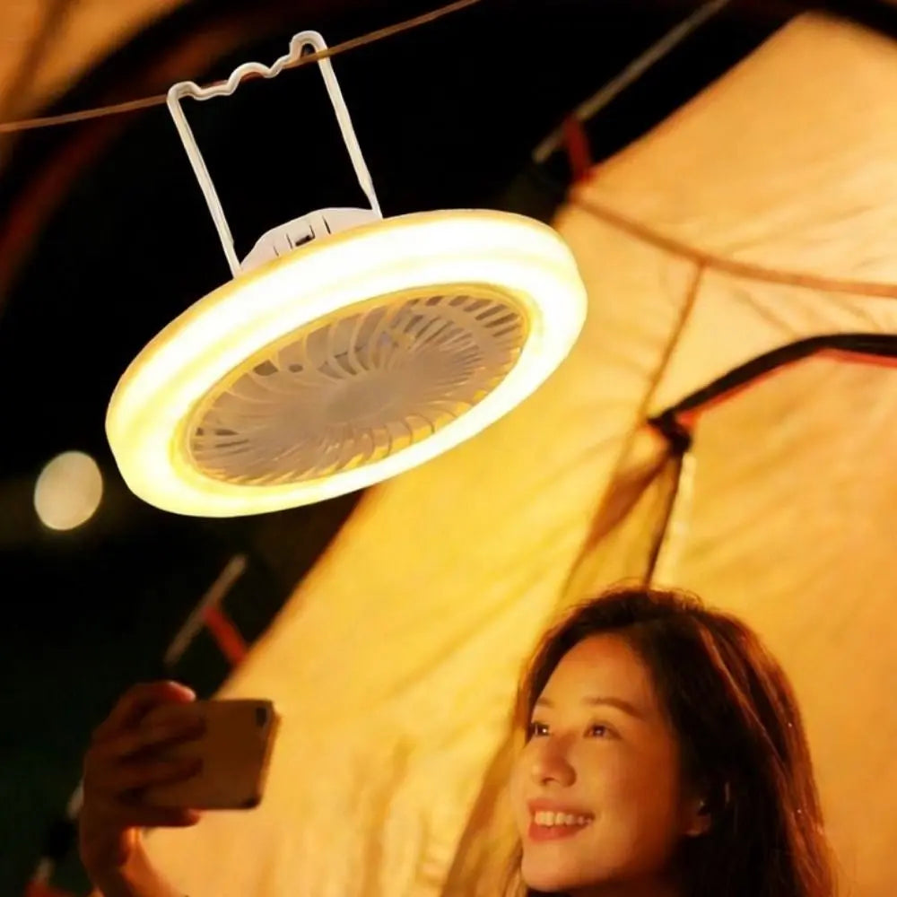 USB Rechargeable Ceiling Fan Light Super Quiet 3 Color Light Modes Hanging Fan Lamp Energy Saving Hooked & Stand Design Oasis Select