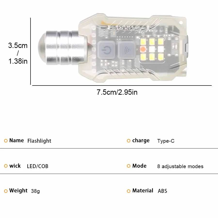 Mini LED Keychain Flashlight 3 Light Sources Rechargeable Flashlight Emergency COB Floodlight Outdoor Portable Pen Clip Headlamp Oasis Select