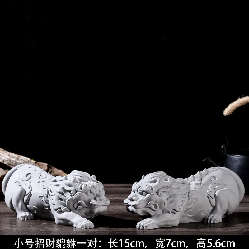 Fine green sand stone cement Zhaocai Pixiu a pair of decoration Chinese home tea room study table decoration desk decoration Oasis Select A 15cm x 7cm x 5.6cm